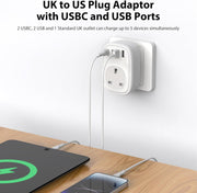 UK to US Plug Adaptor - UK to US Plug Adapter 40W USA Travel Adapter from UK for American Canada Thailand Mexico Colombia 4 in 1 USBC Fast Charger with USB C Port for Phone Pad Samsung (Type B)