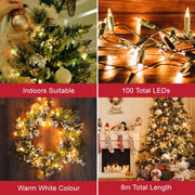 75220 100 Warm White Christmas Tree Lights / Static Decorative Fairy Lights / 7.9 Metres Long / Mains Operated / Indoor Christmas Decorations