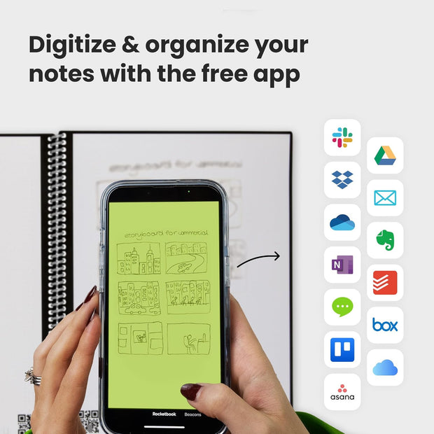 Reusable Digital Notebook - Smart Notepad A5 Grey - Wirebound Note Book to Do List Pad, Dotted Paper with Frixion Erasable Pen and Wipe, Office Gadget App Reduce Paper Waste