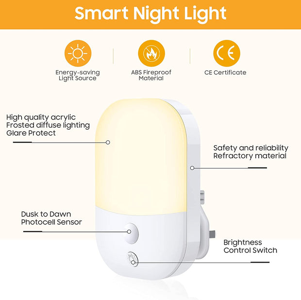 Night Light Plug in Walls, Night Light with 5 Levels of Brightness and Dusk to Dawn Photocell Sensor, Night Light Kids for Children'S Room, Stairs, Hallway, Bedrooms, Garage, Warm White