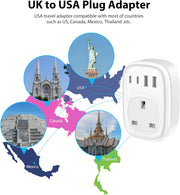 UK to US Plug Adaptor - UK to US Plug Adapter 40W USA Travel Adapter from UK for American Canada Thailand Mexico Colombia 4 in 1 USBC Fast Charger with USB C Port for Phone Pad Samsung (Type B)