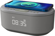 Alarm Clocks Bedside, Alarm Clock with Wireless Charging, Bluetooth Speaker, Radio Alarm Clock, Fast Qi Wireless Charger, Mains Powered, FM Radio, USB Charging Port, Dimmable, Non Ticking