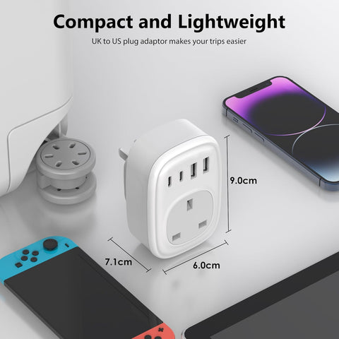 UK to US Plug Adaptor - UK to US Plug Adapter 40W USA Travel Adapter from UK for American Canada Thailand Mexico Colombia 4 in 1 USBC Fast Charger with USB C Port for Phone Pad Samsung (Type B)