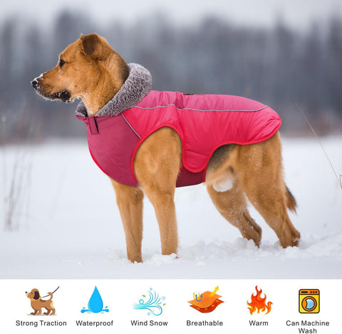 Dog Coat Warm Jacket,Waterproof Pet Coat Snowsuit,Reflective Windproof Dog Clothes for Small Medium Large Dogs Red Black