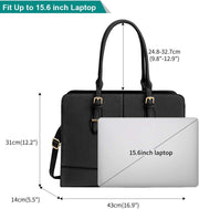 Laptop Bags for Women 15.6 Inch Ladies Leather Laptop Handbag Work Handbags Womens Tote Bag Office Black