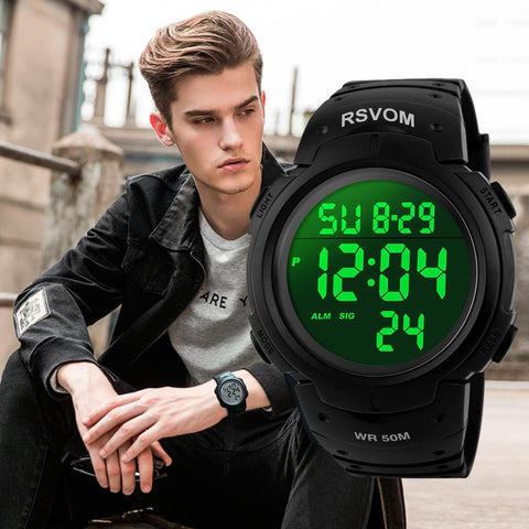 Mens Digital Watches, 5 ATM Waterproof Sport Watch with Alarm/Stopwatch Black Big Face Running Military Wrist Watch with LED Backlight for Men by