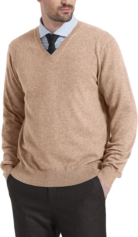 Men'S Wool Blend Knitted Jumpers Relaxed Fit V Neck Long Sleeve Pullover Sweater