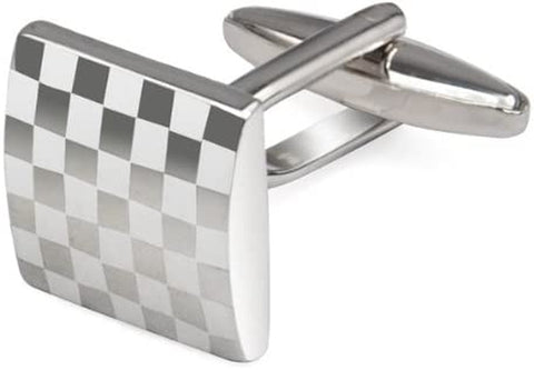 Mens Silver Square Checkerboard Cufflinks