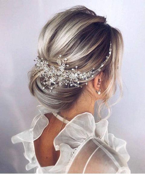 Crystal Headband Bridal Hair Piece Bridal Hair Accessories Bridal Hair Vine Wedding Headpiece Hair Pieces Wedding Hair Piece Wedding Hair Accessories (Silver)