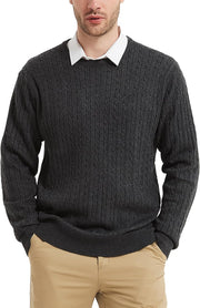 Men'S Wool Blend Jumper Sweater Crewneck Cable-Knit Pullover Sweater