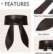 Faux Leather/Denim Obi Belts for Women Elegant Bowknot Wide Belt Fashion Wrap around Waist Belt Soft Knotted Cinch Belt for Dress, for All Seasons, M-L, 1/2 Pack