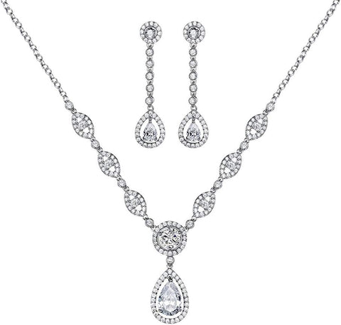 AAA Cubic Zirconia CZ Women'S Party Jewelry Set Fashion Earrings Pendant Necklace Silver Plated