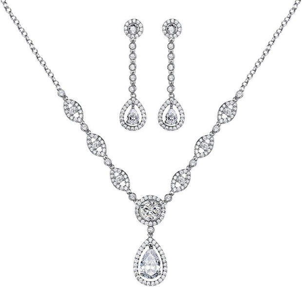 AAA Cubic Zirconia CZ Women'S Party Jewelry Set Fashion Earrings Pendant Necklace Silver Plated