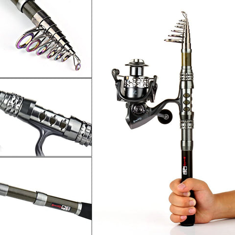 Fishing Rod Reel Combos, Collapsible Telescopic Fishing Pole with Spinning Reel Kit for Adults Kids Outdoor Sport Travel Freshwater Saltwater Fishing