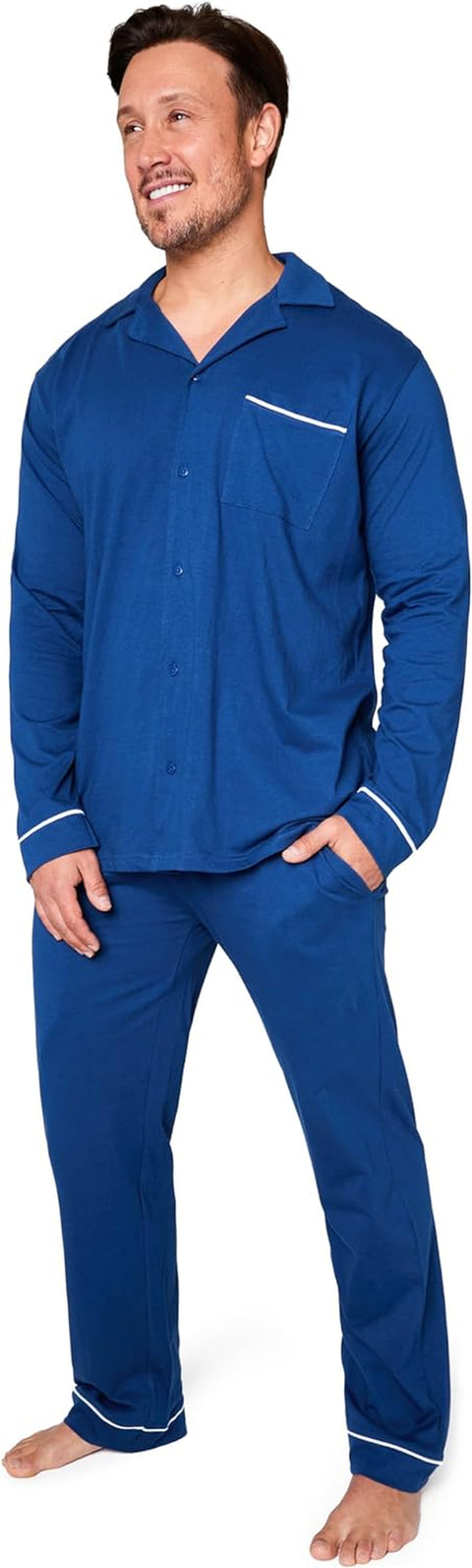 Mens Pyjamas Set - Classic Button down Nightwear Long Sleeve & Bottoms Pjs Cosy Cotton Lounge Wear M-3XL - Sleepwear Gifts for Him