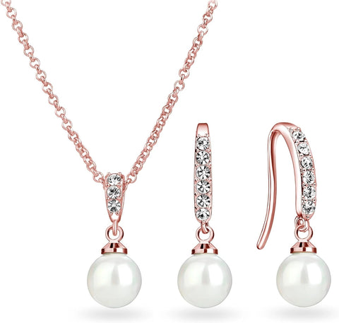 Rose Gold Plated Pearl Drop Set Created with Zircondia® Crystals