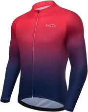 Cycling Jersey Mens Bike Shirt Long Sleeve Cycle Top with Pockets Gradient Color Series