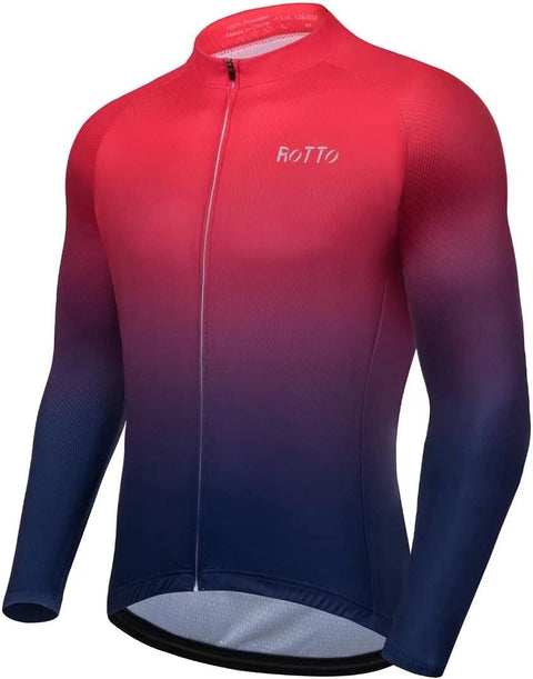 Cycling Jersey Mens Bike Shirt Long Sleeve Cycle Top with Pockets Gradient Color Series