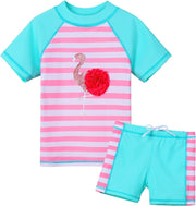 Girls 2PCS Swimsuit Short Sleeve Kids Beachswimming Set Costume for 3-12Years