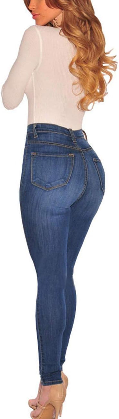 Womens Jeans High Waist Skinny Fit Stretch Jeans Denim Trousers with Pockets