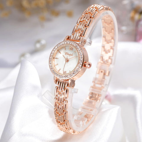 Clastyle Watch and Bracelet Set for Women Rhinestone Slim Ladies Wrist Watch Set Mother of Pearl Ladies Bangle Watches Jewellery and Watches Gift Set