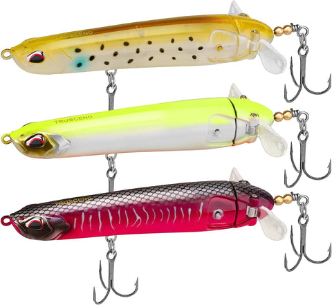 Topwater Fishing Lures with BKK Hooks, Plopper Floating Fishing Lures for Bass Catfish Pike Perch Swimbaits with Swivel Tail, Surface Bass Pike Pencil Fishing Lure for Freshwater or Saltwater