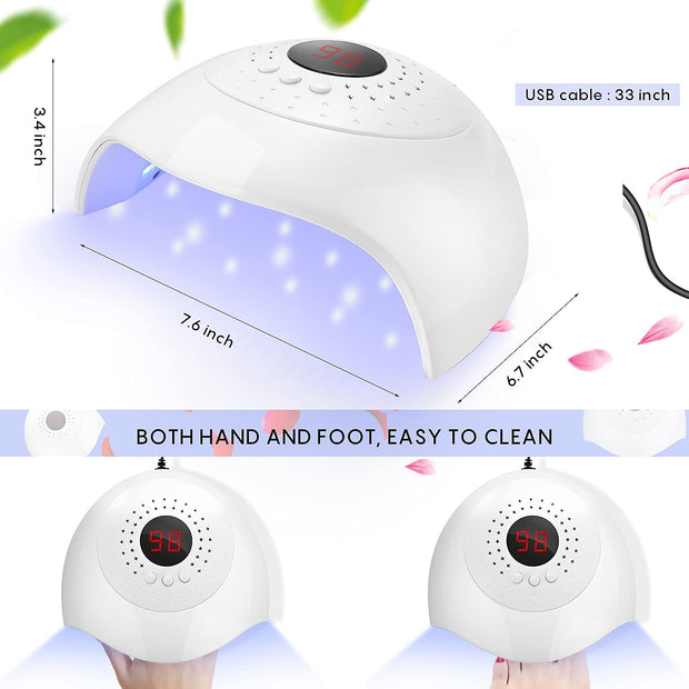 Led UV Nail Lamp 54W Nail Dryer Gel Nail Curing Lamp UV Light for Gel Nails Polishes with USB 3 Timer Auto Sensor