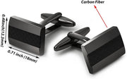 Cuff Links, Handcrafted Carbon Fiber Rhodium Plated Gun Black Cufflinks Set for Men'S Business Wedding Jewelry Gift