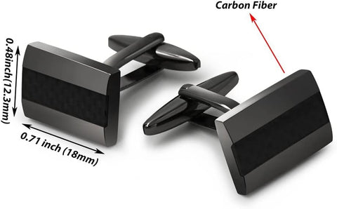 Cuff Links, Handcrafted Carbon Fiber Rhodium Plated Gun Black Cufflinks Set for Men'S Business Wedding Jewelry Gift