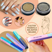 Nail Art Kit Accessories, 15Pcs Nail Art Brushes, Tools, Nail Pen Designing Dotting, Colourful Nail Foil, Stripping Manicure Tape, Rhinestone, Nail Glitter Powder, Nail File, Supplies in Nail Art Set