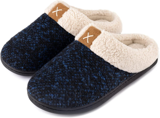 Ladies' Cozy Memory Foam Slippers Fuzzy Wool-Like Plush Fleece Lined House Shoes W/Indoor, Outdoor Anti-Skid Rubber Sole