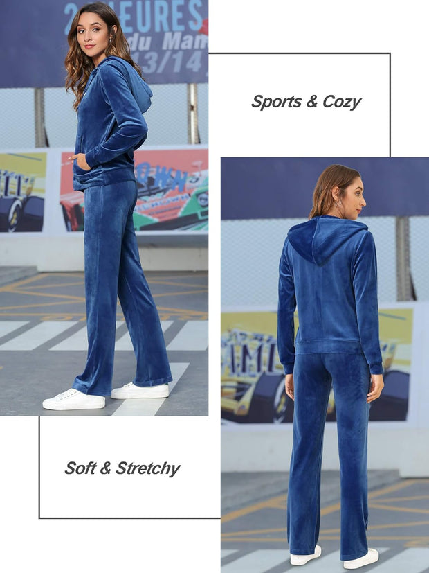 Womens Velour Tracksuits Set Sweatsuit Hoodie Top and Jogging Pants Casual Loungewear 2 Piece Sportswear