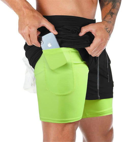 Mens Running Gym 2 in 1 Sports Shorts Breathable Outdoor Workout Training Shorts with Pockets