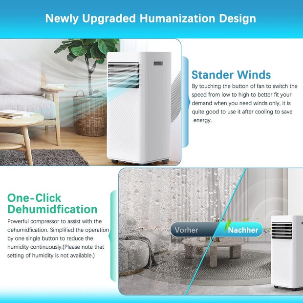 Portable Air Conditioner 9000 BTU Air Conditioning Unit with 4-In-1 Function, Air Cooling, Ventilation, Dehumidifying and Sleep Mode with 24H Timer, Window Venting Kit Included - Portable AC Unit