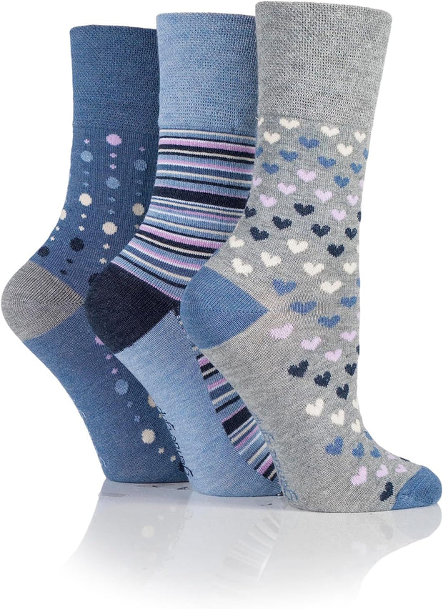 SOCKSHOP Ladies Soft Top Patterned and Striped Soft Breathable Bamboo Socks in a Multipack of 3