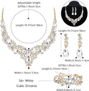 Bridal Wedding Jewellery Set for Women Crystal Teardrop Cluster Statement Necklace Earrings and Bracelet Set Gifts Wedding Engagement Bridesmaid Costume Dress Prom Jewellery Sets