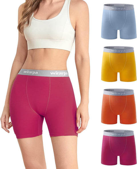 Women'S Boxer Briefs 5.5" Inseam Slip Shorts anti Chafing Boyshort Panties for under Dresses Leggings 4 Pack