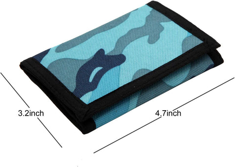 RFID Slim Camouflage Wallet for Kids/Trifold Wallets for Men/Mini Trifold Coin Purse with Zipper for Kids - Blue