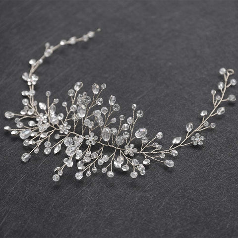 Crystal Headband Bridal Hair Piece Bridal Hair Accessories Bridal Hair Vine Wedding Headpiece Hair Pieces Wedding Hair Piece Wedding Hair Accessories (Silver)