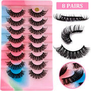 False Eyelashes Mink Lashes, 8 Pairs Dramatic D-Curly Natural Fluffy Fake Lashes (025)