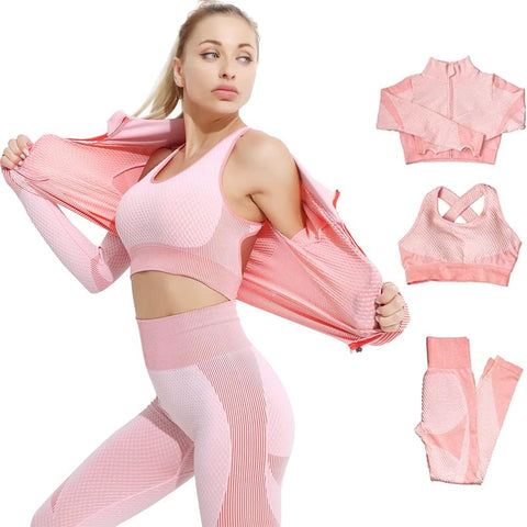 3Pcs Gym Clothes for Women Tracksuit Womens Full Set Outfits Workout Joggers Yoga Sportswear Leggings and Stretch Sports Bra Jumpsuits Clothes Sets