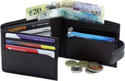 RAS Mens RFID Blocking Soft Smooth Genuine Leather Wallet with a Zipped Coin Pocket and Id Card Window 94 (Black)