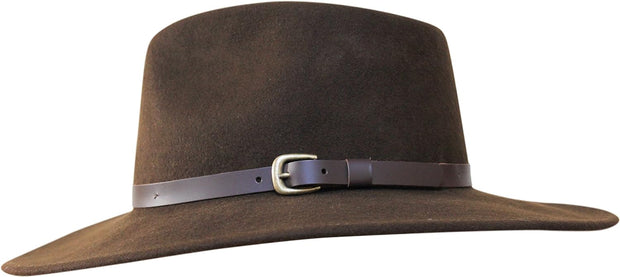 Premium Lewis - Wide Brim Fedora Hat - 100% Wool Felt - Water Resistant - Leather Band