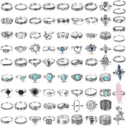 82 Pcs Vintage Silver Knuckle Rings Set for Women Teen Girls Bohemian Stackable Joint Finger Rings Retro Stone Crystal Stacking Midi Rings Pack