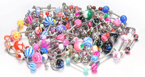 185Pcs Body Piercing Jewelry for Women Men Tongue Nipple Rings Eyebrow Lip Belly Button Barbell Nose Piercing Tragus Navel Barbells 14G-18G