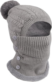 Winter Warm Knitted Cap＆Neck Warmer Sets,Flexible Knit Beanie Hat with Hairball,Soft Thick Fleece Lined,Women Adjustable Face Mask for Outdoor Sports,Winter Gift