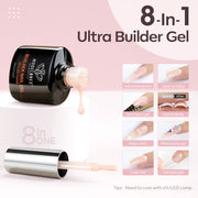 Gel Nail Polish Builder Nail Gel, 8-In-1 Cover Nude Gel Builder, Hard Gel Builder for Nails Strengthener Extension Gel Base Coat Rhinestone False Nail Tips Glue Gel in a Bottle 15ML Hard Gel