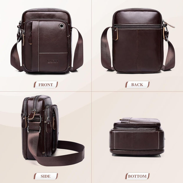 Men'S 100% Genuine Leather Cross Body Bag Casual Messenger Satchel Side Bag for Wallet Purse Mobile Phone Keys