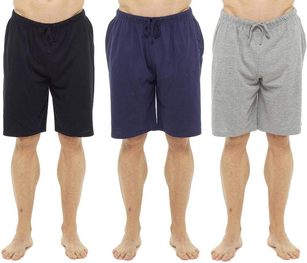 Mens 3 Pack Lounge Shorts Cotton Pyjama Short Trouser Bottoms Jersey Night Wear Summer Sizes M-3XL