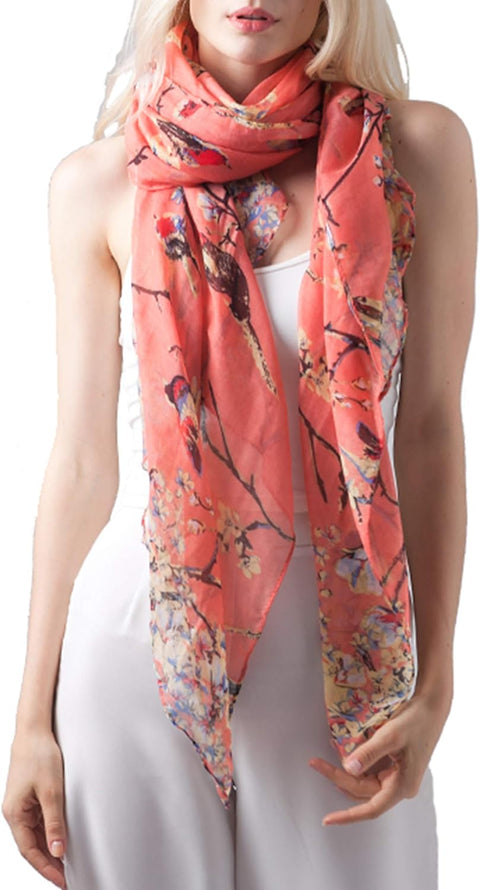 Ladies Women'S Fashion Bird Print Long Scarves Floral Neck Scarf Shawl Wrap Gifts for Women